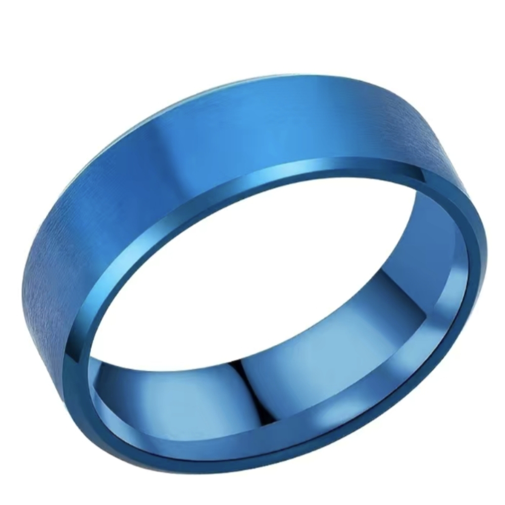 Men's Blue Stainless Steel Matte Brushed Finish Wedding Band Ring  8mm  NEW